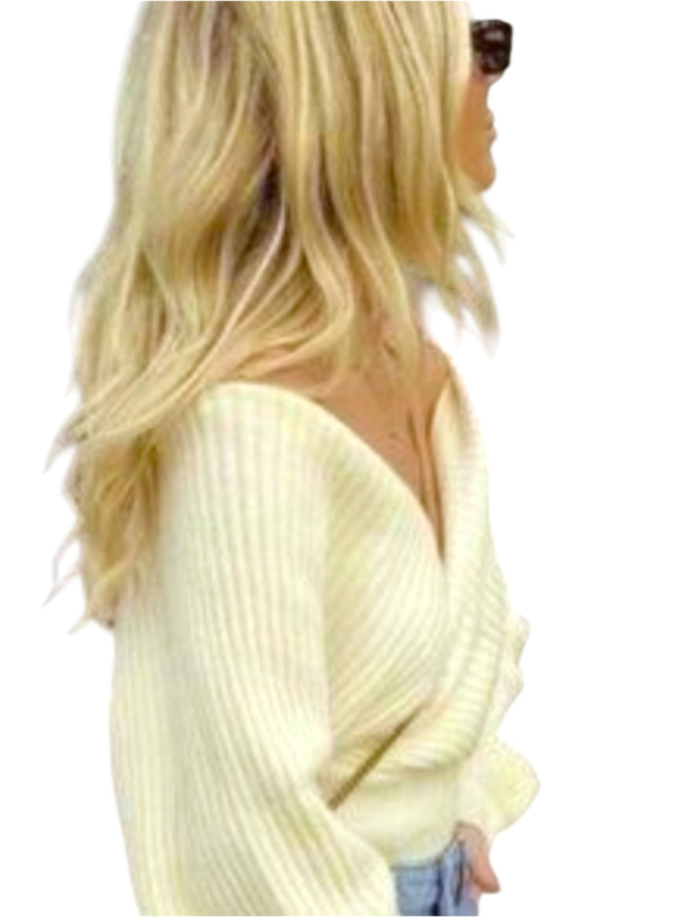 12th Tribe x Salty Blonde Cream Ribbed V-Neck Cross Front Sweater Small - Picture 8 of 12